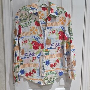 Rachel Zoe Colorful Floral Button-Up Shirt Size